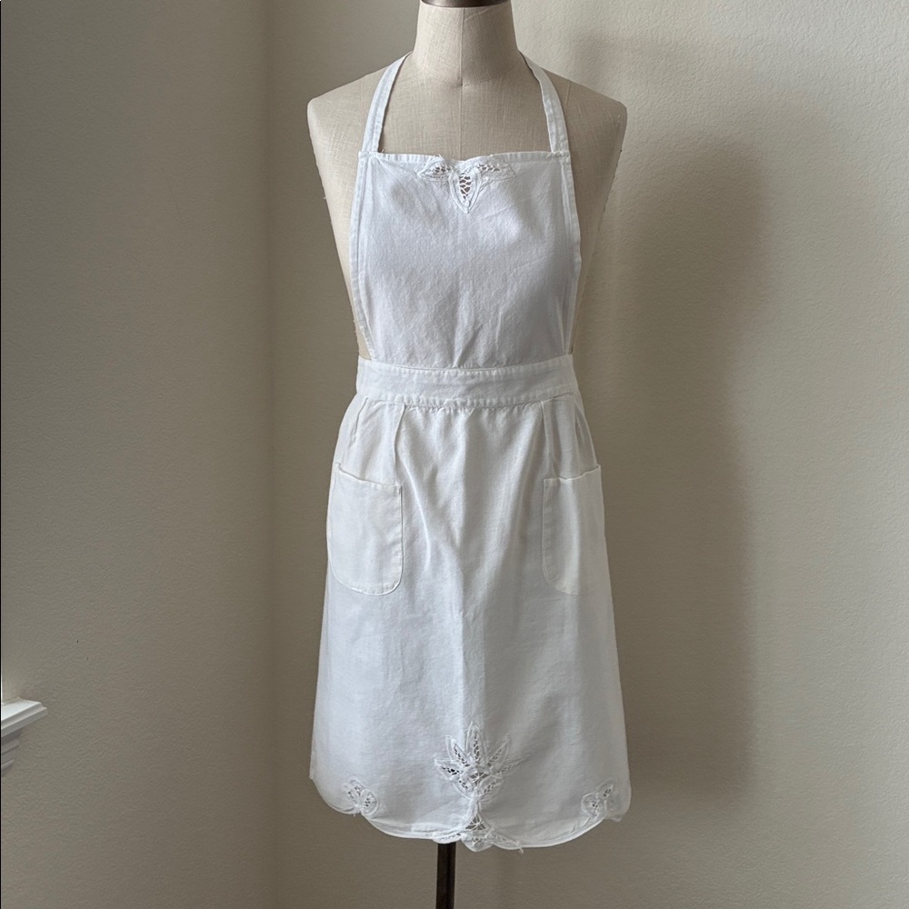 Battenburg White Lace Cotton Long Waist Tie Apron Cottagecore Miu Miu